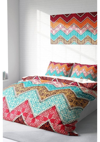 Çift Kişilik Sık Dokuma Pamuk Saten 3D Özel Tasarım Zikzak Motif Nevresim Takımı fiyatları