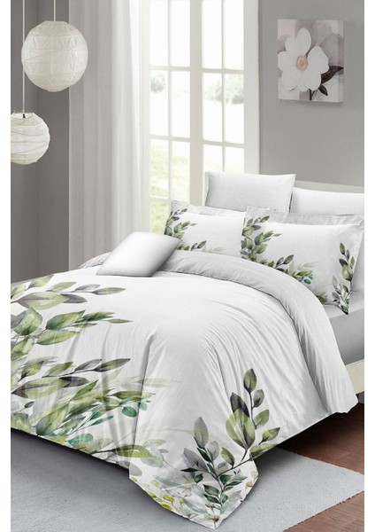 Çift Kişilik Sık Dokuma Pamuk Saten 3D Özel Tasarım Green Branch Nevresim Takımı