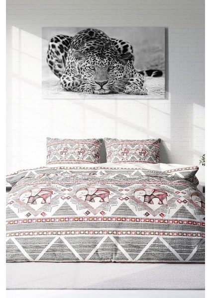 Çift Kişilik Lastikli Çarşaflı Pamuk Saten Vintage Elephant-2 Nevresim Takımı