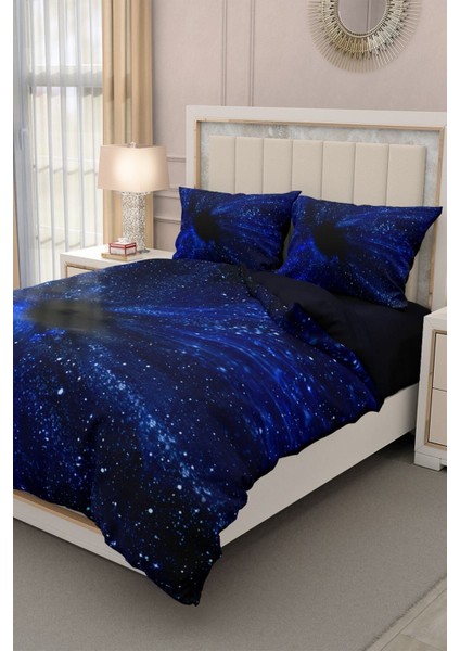 Çift Kişilik Lastikli Çarşaflı Pamuk Saten Blue Night Nevresim Takımı