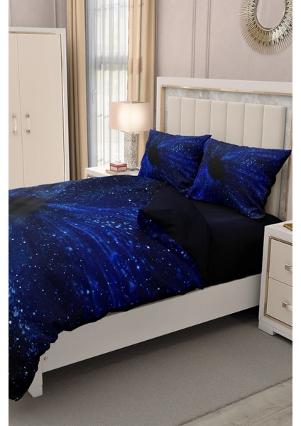 Çift Kişilik Lastikli Çarşaflı Pamuk Saten Blue Night Nevresim Takımı fırsatları