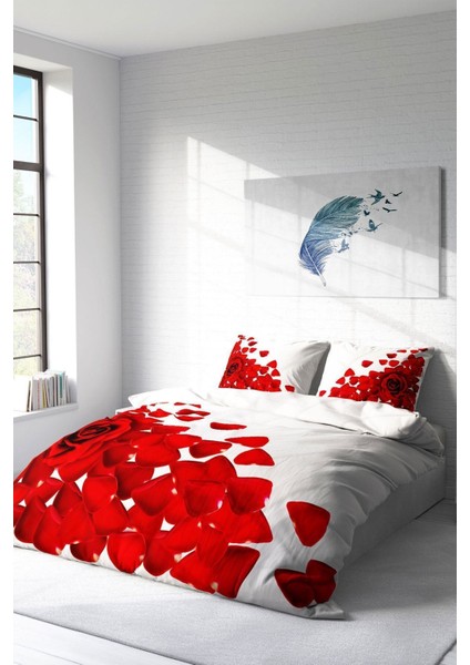 Doğal Pamuk Çift Kişilik 3D Digital Beyaz Güller Nevresim Takımı fiyatları