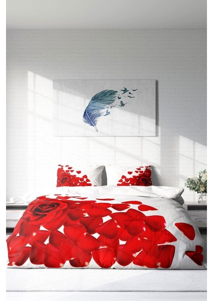 Doğal Pamuk Çift Kişilik 3D Digital Beyaz Güller Nevresim Takımı modelleri