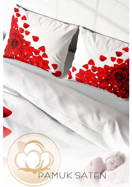 Doğal Pamuk Çift Kişilik 3D Digital Beyaz Güller Nevresim Takımı fırsatları