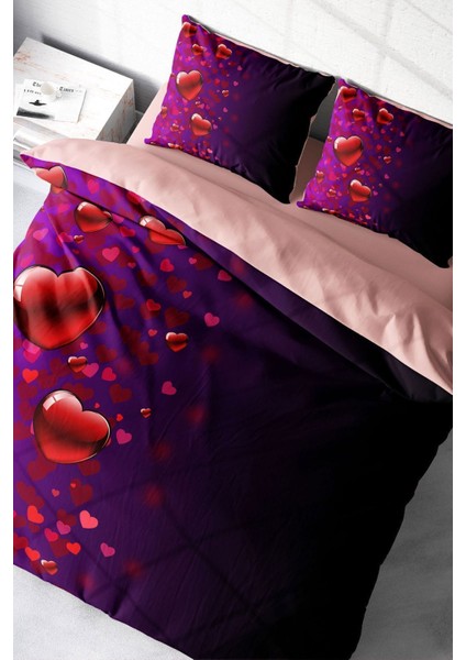 Doğal Pamuk Çift Kişilik 3D Digital Sevgililer Günü V Nevresim Takımı