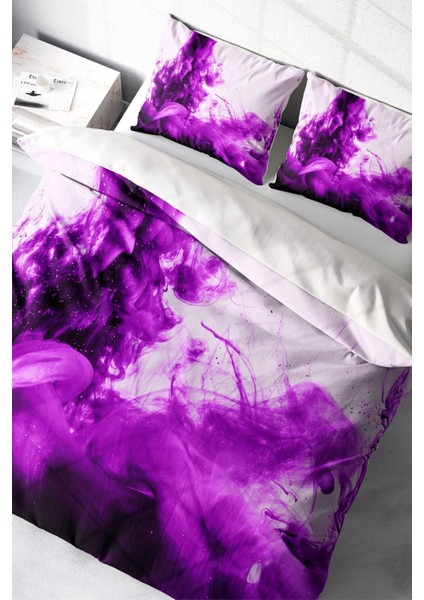 Doğal Pamuk Çift Kişilik 3D Digital Purp Nevresim Takımı