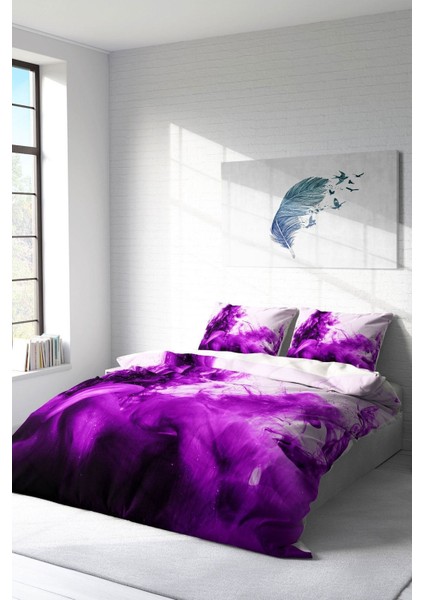 Doğal Pamuk Çift Kişilik 3D Digital Purp Nevresim Takımı fiyatları