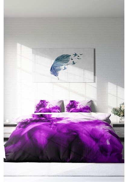 Doğal Pamuk Çift Kişilik 3D Digital Purp Nevresim Takımı modelleri