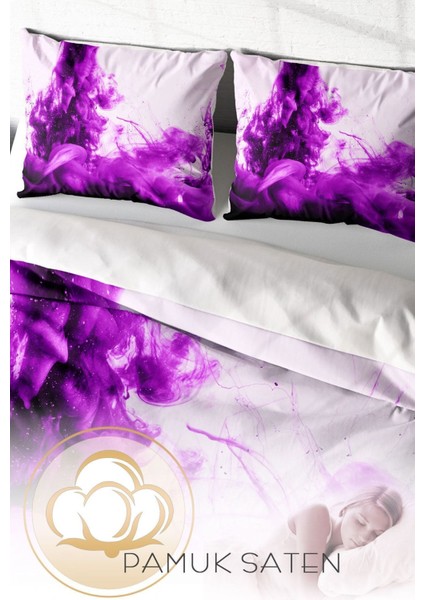 Doğal Pamuk Çift Kişilik 3D Digital Purp Nevresim Takımı fırsatları