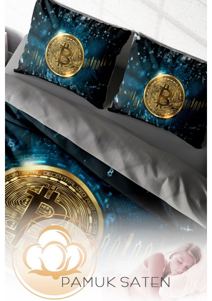 Doğal Pamuk Çift Kişilik 3D Digital Bitcoin Nevresim Takımı fırsatları