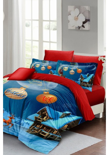 Yılbaşı Nevresim Takım Doğal Pamuk Saten Noel Çift Kişilik Wish Nevresim Takımı