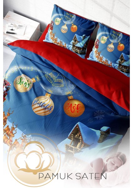 Yılbaşı Nevresim Takım Doğal Pamuk Saten Noel Çift Kişilik Wish Nevresim Takımı modelleri