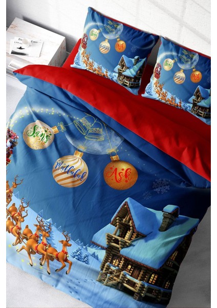 Yılbaşı Nevresim Takım Doğal Pamuk Saten Noel Çift Kişilik Wish Nevresim Takımı fırsatları