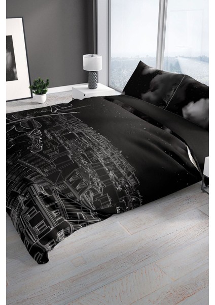 City 3D Pamuk Saten Çift Kişilik Nevresim Takımı
