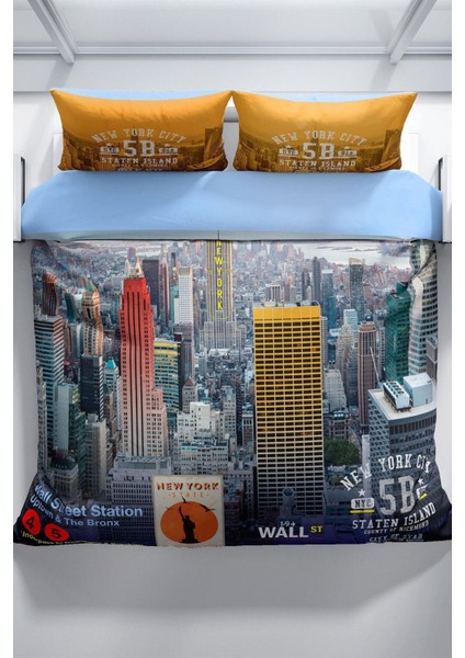 New York 3D Pamuk Saten Çift Kişilik Nevresim Seti Nevresim Takımı modelleri