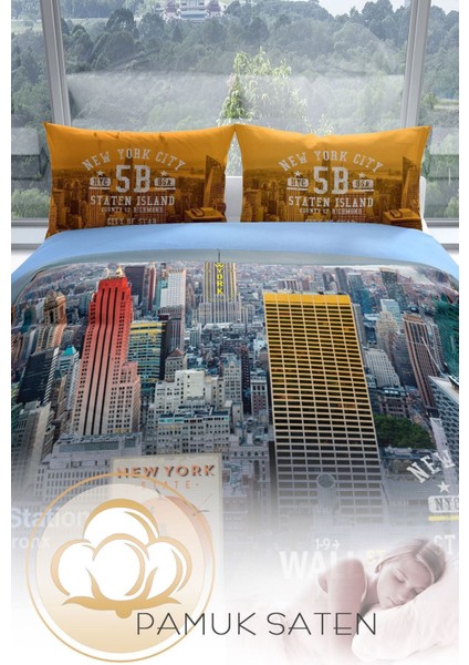 New York 3D Pamuk Saten Çift Kişilik Nevresim Seti Nevresim Takımı fırsatları