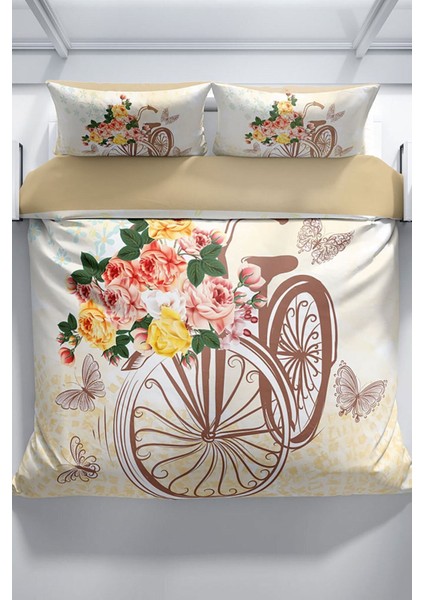 Bicycle 3D Pamuk Saten Çift Kişilik Nevresim Seti Nevresim Takımı modelleri