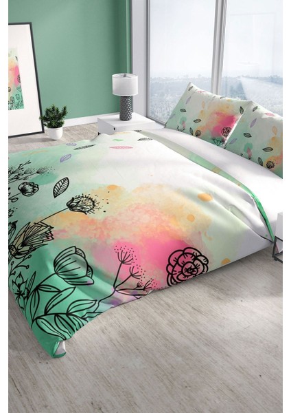 Leaves 3D Pamuk Saten Çift Kişilik Nevresim Takımı