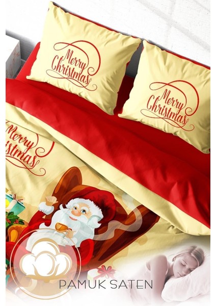 Yılbaşı (Lastikli Çarşaflı) Çift Kişilik Pamuk Saten Noel Baba Nevresim Takımı fırsatları