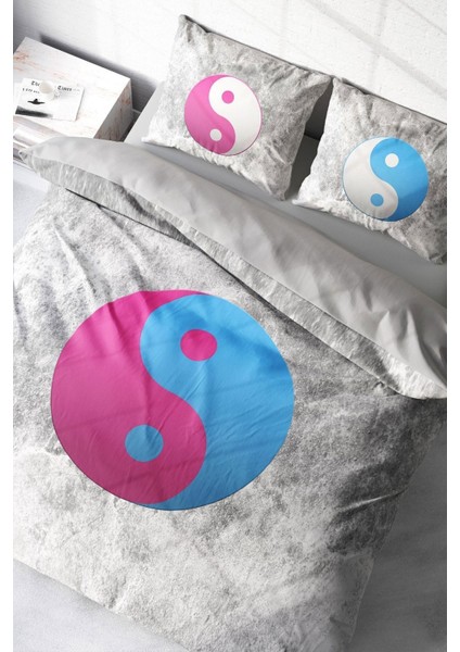 Doğal Pamuk Çift Kişilik 3D Digital Ying Yang Nevresim Takımı