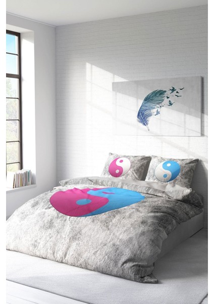 Doğal Pamuk Çift Kişilik 3D Digital Ying Yang Nevresim Takımı fiyatları