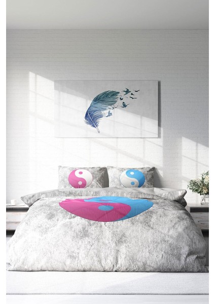 Doğal Pamuk Çift Kişilik 3D Digital Ying Yang Nevresim Takımı modelleri