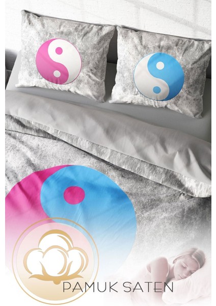 Doğal Pamuk Çift Kişilik 3D Digital Ying Yang Nevresim Takımı fırsatları