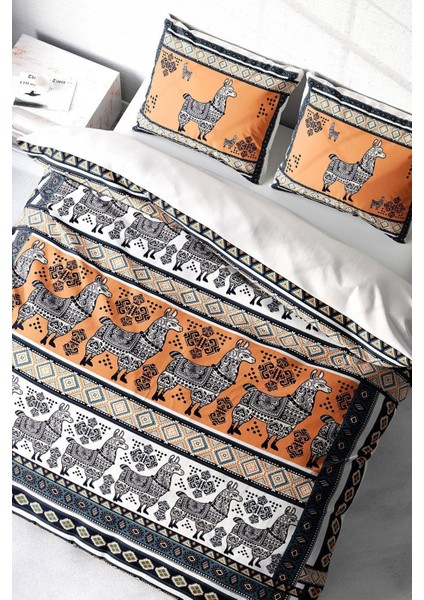 Çift Kişilik Sık Dokuma Pamuk Saten 3D Özel Tasarım Lama Tattoo Nevresim Takımı