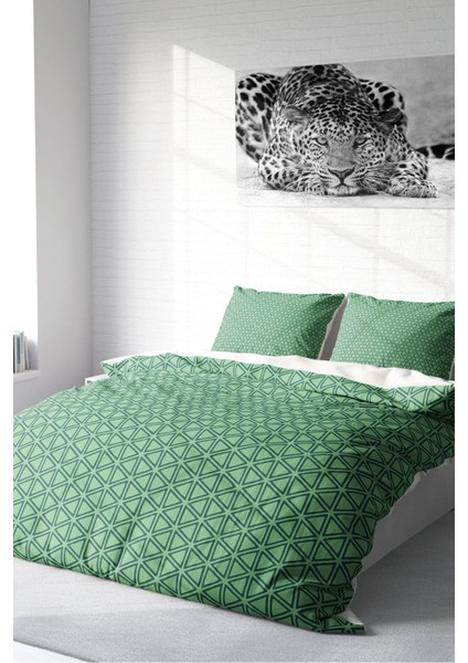 Lastikli Çarşaflı Pamuk Saten Çift Kişilik Green Pattern Nevresim Takımı fiyatları