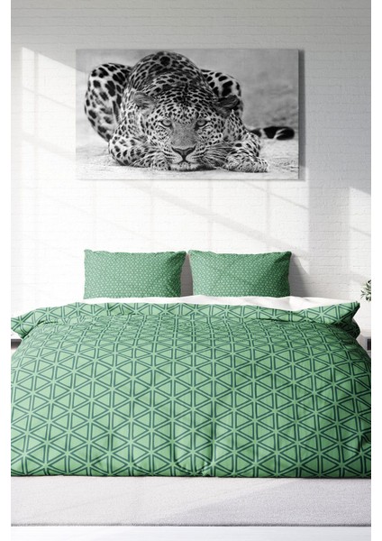 Lastikli Çarşaflı Pamuk Saten Çift Kişilik Green Pattern Nevresim Takımı modelleri
