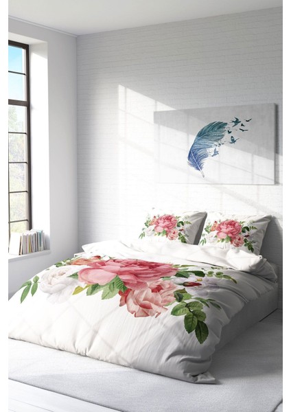 Lastikli Çarşaflı Pamuk Saten Çift Kişilik New Floral Nevresim Takımı fiyatları
