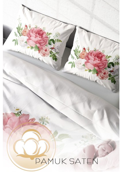 Lastikli Çarşaflı Pamuk Saten Çift Kişilik New Floral Nevresim Takımı fırsatları