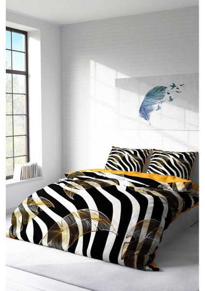 Lastikli Çarşaflı Pamuk Saten Çift Kişilik Zebra Feather Nevresim Takımı fiyatları