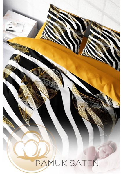 Lastikli Çarşaflı Pamuk Saten Çift Kişilik Zebra Feather Nevresim Takımı modelleri