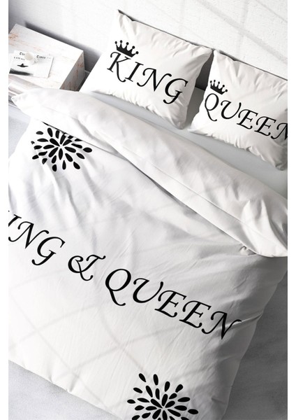 Çift Kişilik Sık Dokuma Pamuk Saten 3D Özel Tasarım White King-Queen Nevresim Takımı