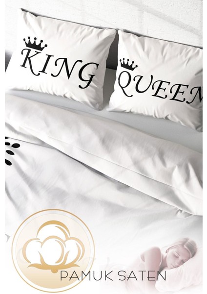 Çift Kişilik Sık Dokuma Pamuk Saten 3D Özel Tasarım White King-Queen Nevresim Takımı