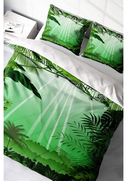 Çift Kişilik Sık Dokuma Pamuk Saten 3D Özel Tasarım Green Life Nevresim Takımı