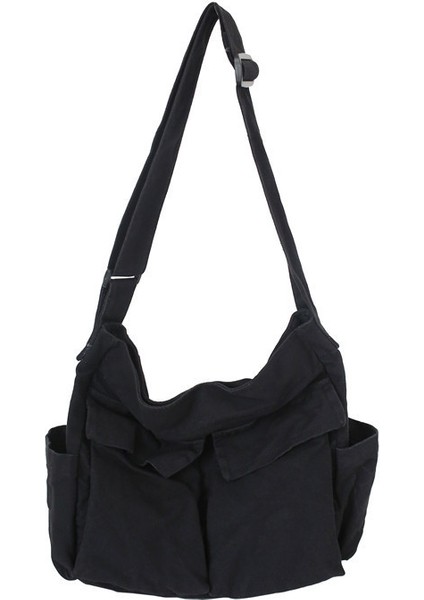 Retro Iş Kıyafeti Tarzı Kadın Omuzdan Askili Çanta Crossbody Çanta Ins Kanvas Çanta Sokak Büyük Kapasiteli Edebi Rahat Çanta (Yurt Dışından)