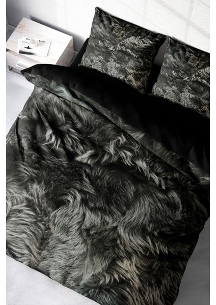 Doğal Pamuk Çift Kişilik 3D Digital Dark Feather Nevresim Takımı