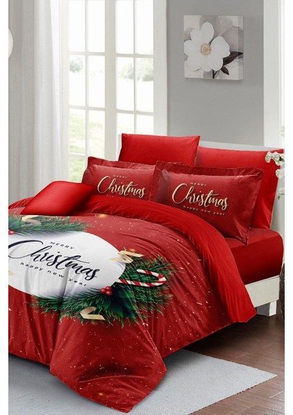 Yılbaşı Süsü Green Christmas Noel Pamuk Saten 3D Çift Kişilik Nevresim Takımı