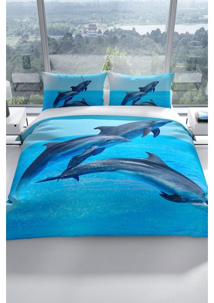 Dolphin3 3D Pamuk Saten Çift Kişilik Nevresim Seti Nevresim Takımı fiyatları