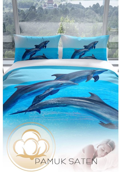 Dolphin3 3D Pamuk Saten Çift Kişilik Nevresim Seti Nevresim Takımı fırsatları