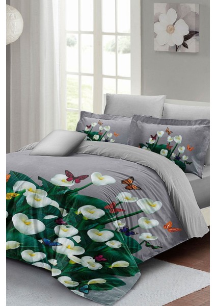 Çift Kişilik Sık Dokuma Pamuk Saten 3D Özel Tasarım Çiçekli Bahar Gri Nevresim Takımı fiyatları