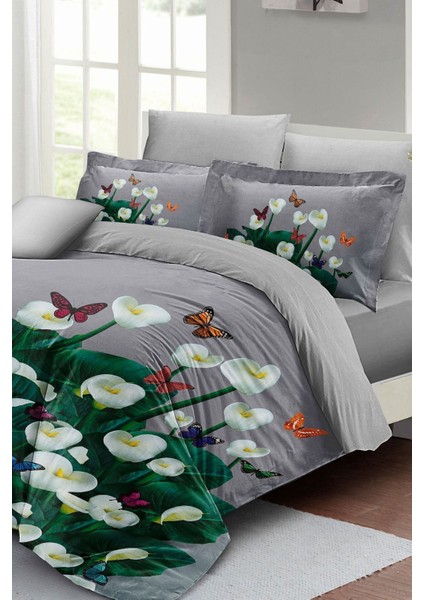 Çift Kişilik Sık Dokuma Pamuk Saten 3D Özel Tasarım Çiçekli Bahar Gri Nevresim Takımı modelleri