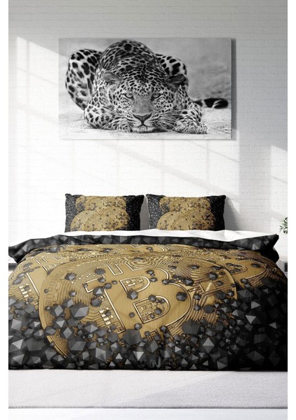 Çift Kişilik Sık Dokuma Pamuk Saten 3D Özel Tasarım Bitcoin-1 Nevresim Takımı modelleri