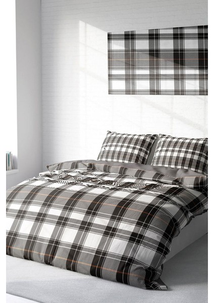 Çift Kişilik Sık Dokuma Pamuk Saten 3D Özel Tasarım Grey Ekose Nevresim Takımı fiyatları