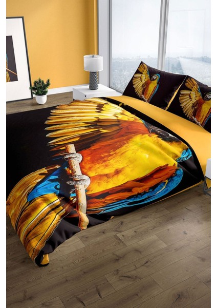 Parrot 3D Pamuk Saten Çift Kişilik Nevresim Seti Nevresim Takımı