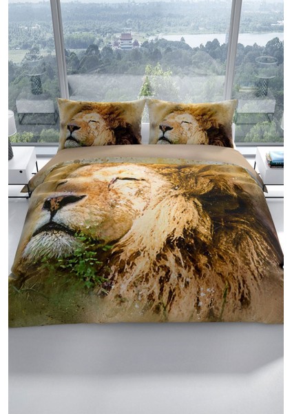 Lion 3D Pamuk Saten Çift Kişilik Nevresim Seti Nevresim Takımı fiyatları