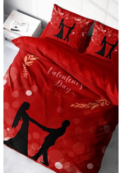 Çift Kişilik Sık Dokuma Pamuk Saten 3D Özel Tasarım Sevgililer Günü Nevresim Takımı