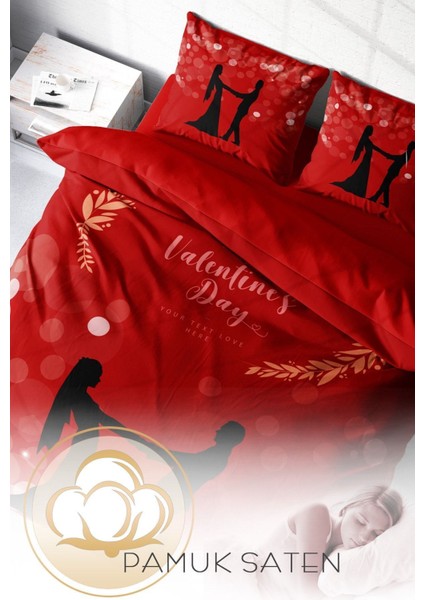 Çift Kişilik Sık Dokuma Pamuk Saten 3D Özel Tasarım Sevgililer Günü Nevresim Takımı fırsatları